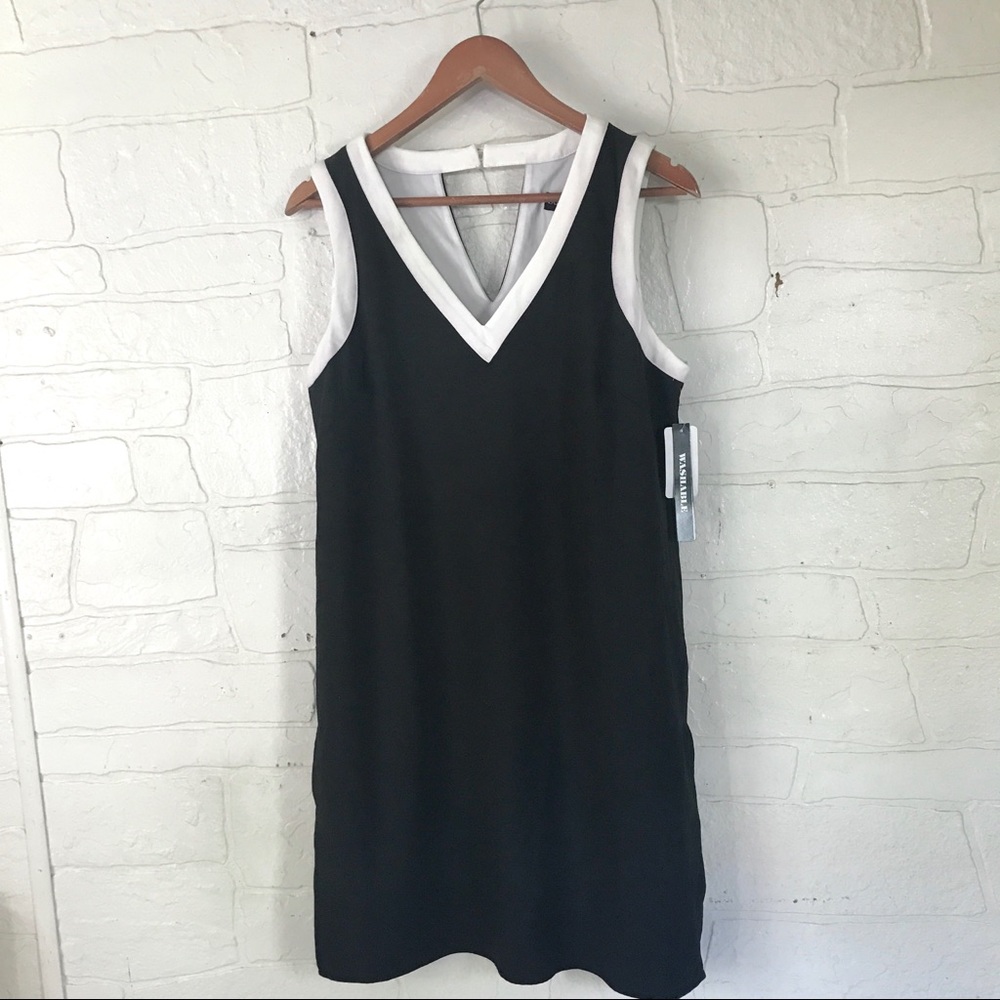Black and White Colorblock Sleeveless Shift Dress
